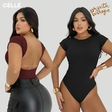 Women's Ballerina Bodysuit With Low Neckline And Open Back – Short Sleeves And Double Lining - trắng - Xem 9