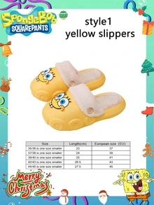 1 Pair Spongebob Slippers, Women's Autumn/Winter Indoor Home Anti-Shedding Slippers, Suitable For Home Wear, Couple Plush Slippers, Best For Party Atmosphere Decoration, Perfect Gift For Friends, Party Decoration, Home Decor, Graduation, Christmas, Valentine's Day Gift For Girlfriend,Shoe,Spring Summer Picks,Brides Maid Gifts,Room,Bedroom Decor,Beach,Travel,For Men,For Women,Vacation,Cute Stuff - Multicolor - View 15