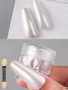 1瓶白色铬月光珍珠指甲粉极光镜面指甲颜料，附赠眼影刷，镜面效果仙女粉，DIY美甲抛光装饰 - 白色 - 查看 2