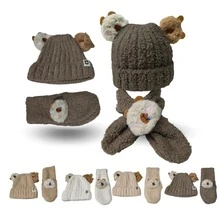 12 piezas de set de gorro y bufanda infantil estilo capibara, afelpados y térmicos de alta calidad, suaves y cálidos para invierno, talla 1-3 años, diseño tierno con orejas y peluche integrado, ideales para uso diario, paseos y clima frío - Surtido - Ver 1