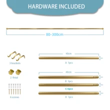 1支装加厚金色窗帘杆，适用于80至200厘米的窗户，直径3/4英寸，现代设计，适用于卧室、客厅、阳台、厨房，可调节长度，拼接式金属加长窗帘杆 - 金色 - 查看 11