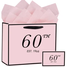 1套/2套/5套，60岁生日礼品袋和卡片，薄纸，男女通用，1966/60周年优雅黑金纪念派对礼品包装纸袋（黑色/粉色） - 多色60歲 - 查看 10