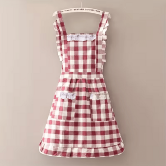 1pc European & American Style Plaid Apron With Lace Trim, Suitable For Work, Painting, Kitchen Cooking