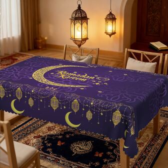 Ramadan Night Black Castle Lantern Stars And Moon Tablecloth Rectangle Washable Table Covers For Indoor Outdoor Dining Table Home Party Decorations Multi-Size.