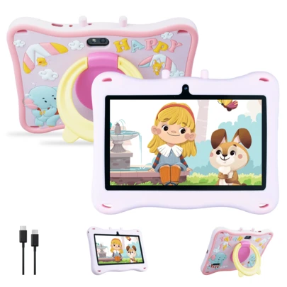Qetupa Android 15 Kids Tablet, 7-Inch Display, 10(4+6)GB RAM + 64GB Storage, 1024*600 Resolution, 20MP Dual Cameras (Front & Rear), 2.4G/5G WiFi, Bluetooth 5.0, 3500mAh Battery, Eye-Care Learning Tablet