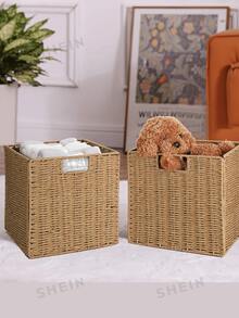 1个/2个大容量可折叠节省空间的天然材质多功能收纳盒，配有方形绳提手，适用于衣柜、卧室、浴室、置物架，可存放衣物、玩具、毯子、杂物等。适合母亲节、父亲节、圣诞节、万圣节、斋月、情人节等节日。 - 米色 - 查看 8