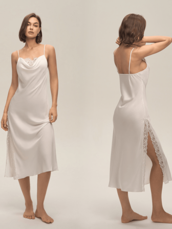 1 pieza Vestido de satén con escote cruzado para mujer, camisón largo de gasa con encaje, unicolor sexy, ropa de estar por casa cómoda con aspecto de satén, camisola de seda suave tipo baby doll para mujer, ropa de estar por casa de lujo