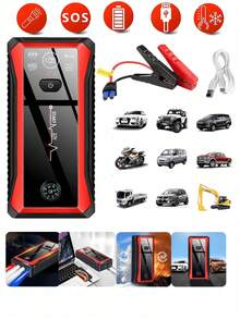 Portable Car Jump Starter With Air Compressor, Emergency LED Light And Power Bank - Quickly Charges Phones, Laptops, Cars, Trucks, RVs - Includes Storage Bag And Car Charger | Stylish Power Bank | Advanced Features, Portable Car Jump Starter - Multicolor - View 2