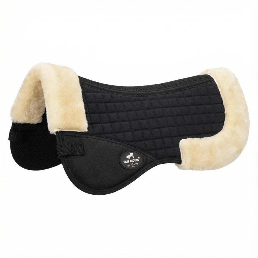 TGW RIDING 1pc Horse Half Saddle Pad, A Pressure-Reducing Faux Fur Padding With An Attractive Faux Fur Trim Protruding At The Back Of The Saddle