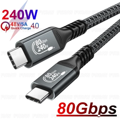 Thunderbolt 5 USB5 双协议线缆，Thunderbolt 5 USB5.0 80Gbps 240W 线缆，16K 视频线缆，PD3.1 快充，适用于 M1 M Book Pro E-GPU，USB C 公对公接口