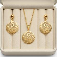 Necklace + Gold Plated Hollow Round Earring Kit - 金色 - 查看 2