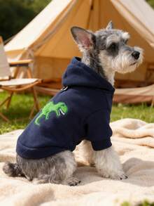 PETCIRCLE 1pc Pet Clothes Dog Cat Apparel Small Dog Puppy Cute Pet Autumn Winter Warm Casual Top Windproof Cold-Proof Adventure Dinosaur Sweatshirt - Navy Blue - Navy Blue - View 2