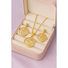 Necklace + Gold Plated Hollow Round Earring Kit - 金色 - 查看 1