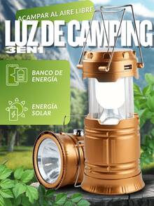 Rechargeable Solar Lamp, LED Camping Lamp, Essential For Outdoor Camping - Gold - View 2