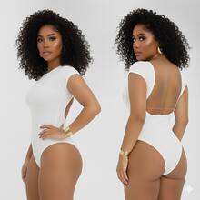 Women's Ballerina Bodysuit With Low Neckline And Open Back – Short Sleeves And Double Lining - màu đen - Xem 2