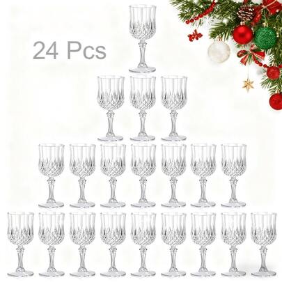 24 Packs White Plastic Stemmed Wine Glasses-7oz Unbreakable Retro Champagne Flutes, Wedding & Bridal Shower Party Supplies, Christmas Halloween Gift Banquet Drinkware, Bulk Pack For Home Decor, Halloween And Christmas Party Supplies