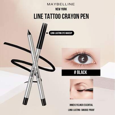 Bút kẻ mắt dạng gel LINE TATTOO CRAYON PEN #ĐEN (0.4G/0.01OZ), Chống thấm nước/Không lem/Chống mồ hôi 36H: Lướt nhẹ nhàng, màu sắc đậm nét chỉ với một lần kẻ, siêu tiện dụng, tạo hiệu ứng mắt to hơn chỉ với 3 bước, dễ dàng tẩy trang (ngâm và lau), sản phẩm trang điểm hàng ngày lý tưởng cho người mới bắt đầu, món quà hoàn hảo cho bạn gái.