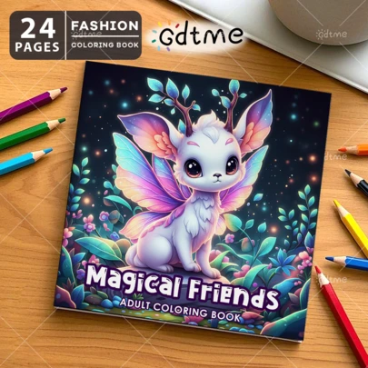 1pc Adult Coloring Book "Magic Friends", 24 Pages Bold & Beautiful Designs, Cute & Comfortable, Christmas, New Year, Birthday, Party, Back To School Gift, 7.9*7.9in