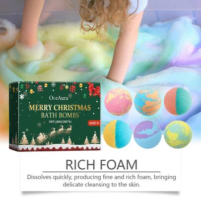 180g(30g X 6), Christmas Colorful Bath Bombs, Bubble Bath Fragrant Moisturizing And Long-Lasting Floral Scented Bath Bombs. Cleanse Skin Of Dirt And Excess Oil, Infused With Botanical Extracts, Delicate Floral Aroma, Effectively Cleanses Skin For A Smooth And Soft Feel. Deeply Moisturizes Skin, Forms A Water-Locking Barrier, Long-Lasting Hydration For Glowing, Nourished Skin.