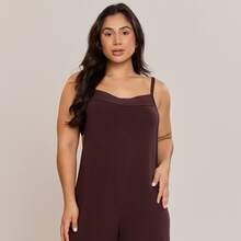 Women's Long Viscolycra Dungarees Jumpsuit Without Pockets - Comfortable, Casual And Stylish - 鏽棕色 - 查看 5