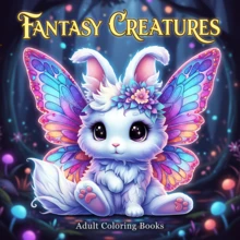 1本可爱奇幻生物成人涂色书，包含各种萌趣奇幻生物图案，24页大胆独特的设计，舒适可爱，适合作为圣诞节、新年、生日、派对、返校礼物，尺寸为7.9*7.9英寸。