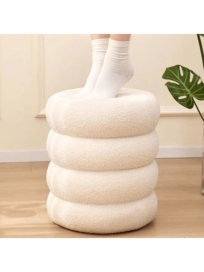 Round Ottoman Pouf, Modern Viral Donut Shaped Soft Footstool, Living Room Furniture, Small Stool, Teddy Vanity Bench, Home Decor Makeup Chair, Soft Padded Footrest For Living Room And Bedroom, Minimalist Shoe Changing Bench
