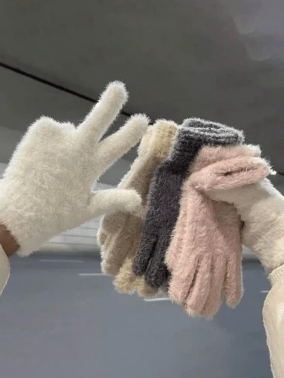 Luvas femininas quentes - à prova de vento e compatíveis com telas sensíveis ao toque, com tira elástica no pulso e design sem dedos, adequadas para esqui, ciclismo e atividades ao ar livre - cores da moda, equipamento de inverno, macias e quentes.