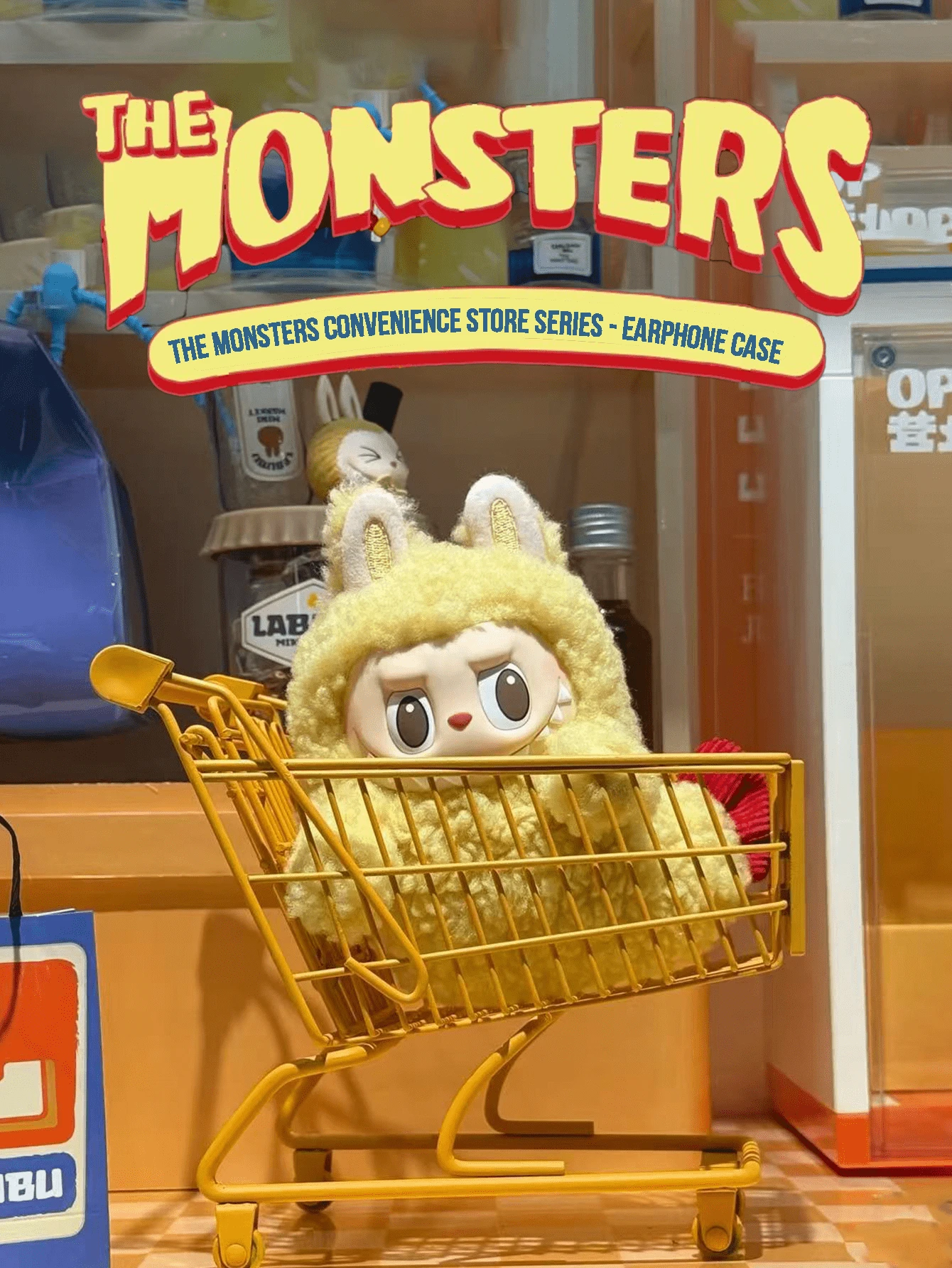 Labubu Monster Convenience Store Series Plush Earphone Case With Keychain – Soft, Fluffy Protective Cover, Cute Tech Accessory, Perfect Gift For Girls, Teens, And Women, Ideal For Pop Mart Collectors And Labubu Fans - Yellow - View 1