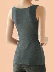 1 pieza Ropa interior térmica de felpa de unicolor, chaleco redondo cálido para mujer, adecuado para otoño/invierno - Gris - Ver 3