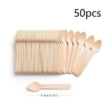 100pcs/Pack 100% Natural Birchwood Disposable Mini Dessert Spoons, 3.8 Inch/10cm, Suitable For Eating Desserts, Cakes, Ice Cream, Picnics, Camping, Parties, Summer Dinners, Portable - Multicolor - View 13
