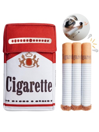 1pc 宠物发声娃娃，假香烟娃娃，内置 BB 发声装置，咀嚼牙齿清洁，模拟香烟盒，3pcs 假香烟玩具，适合小型/中型犬玩耍