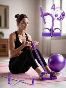 4-Tube Resistance Bands With Foot Pedal, 8-Shaped Fitness Resistance Bands With Handles For Abdominal/Waist/Arm/Leg Exercises, Multi-Functional Foot Pedal Power Booster, Yoga Fitness Equipment, Weight Loss Training, Resistance Band Fitness Accessories, Workout, Gym, Home Exercise, Stretch Fitness, Resistance Bands, Perfect Gift For Loved Ones On Halloween And Christmas - Multicolor - View 3