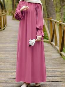 A Casual Pink Dress For Daily Use, With Loose Long Sleeves And No Headscarf, Made Of Draping Fabric, Creates A Retro And Elegant Style Dress - Pink - View 1