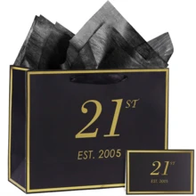1 Set/2 Sets/5 Sets, 21st Birthday Gift Bags & Cards, Thin Paper, Unisex, 2005/21 Years Elegant Black & Gold Anniversary Party Gift Wrapping Paper Bags (Black/Pink) - Multicolored 21 Years Old - View 9