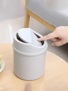 1/4 件迷你垃圾桶，带盖小垃圾桶，桌面垃圾桶，塑料桌面废纸篓，旋转顶部设计，防止气味泄漏，用于在桌子上存放果皮和纸屑以保持整洁，适用于浴室、家庭办公桌装饰、咖啡桌、办公室、客厅、书房 - 彩色 - 查看 9