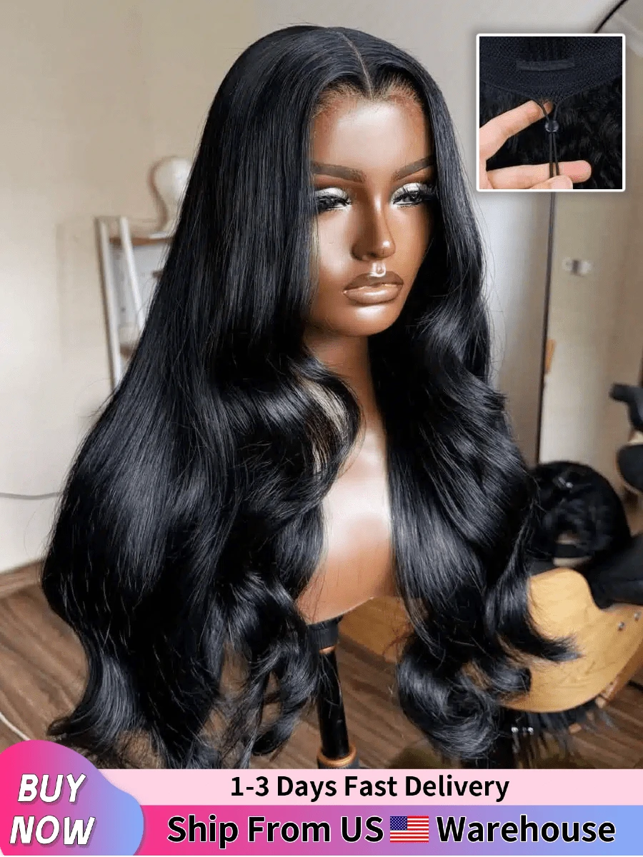 GABRIELLE 13x4 13x6 Body Wave Glueless Human Hair Wigs With Drawstring Pre Plucked Pre Cut 180 Density Body Wave Lace Front Human Hair Wigs For Women 13x6 Ready To Wear Transparent Lace Frontal Human Hair Wigs 13x4 Glueless Drawstring Human Hair Wigs - Natural Black - Xem 1