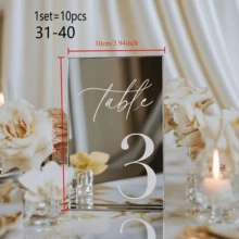 15*10cm Silver Acrylic Mirror Finish Table Number, Wedding Table Number Sign With Stand