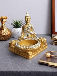 1pc Gold-Color Buddha Statue, Meditation Decor, Zen Home Decoration - Multicolor - View 10