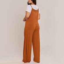 Women's Long Viscolycra Dungarees Jumpsuit Without Pockets - Comfortable, Casual And Stylish - 駝色 - 查看 3