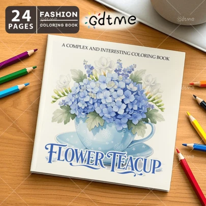 Fresh Flower Teacup: Adult Coloring Book, Featuring Exquisite Patterns With Vibrant Flowers, 24 Pages Of Bold And Beautiful Designs, Christmas Gift, New Year Gift, Birthday Gift, Party Gift, Back-To-School Gift, Easter, Mother's Day Gift, Stationery, 7.9x7.9''.