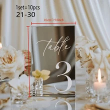 15*10cm Silver Acrylic Mirror Finish Table Number, Wedding Table Number Sign With Stand