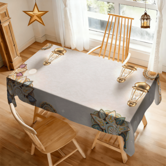1/20pcs Islamic Festival Decorative Tablecloth, Adorned With Golden Lanterns And Delicate Floral Patterns, Soft And Elegant Colors, Suitable For Living Room And Dining Room, Creating A Warm Holiday Atmosphere.
