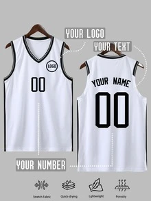 Camisetas de baloncesto personalizadas - Transpirables, amigables con la piel, de secado rápido, diseño unisex para primavera/verano, personalizables con patrones/logotipos/nombres/números - Blanco - Ver 2