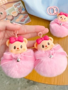Butter Bear Pink Pom-Pom Keychain – Kawaii Love Bear Charm With Soft Pink Fuzzy Pom-Pom, Durable PVC + Plush Bag/Key Accessory, Cute Decoration For Handbags Backpacks Keyrings, Perfect For Girls Teens & Women, Ideal For Birthday Gifts Holiday Surprises Friendship Exchanges School/Office Daily Carry, Adorable Collectible For Kawaii Lovers