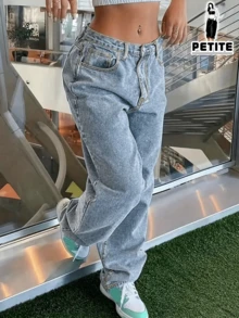 Jeans PETITE, jeans di jeans casual con bottoni e tasche, adatti per uso quotidiano - Lavaggio chiaro - Visualizzare 5