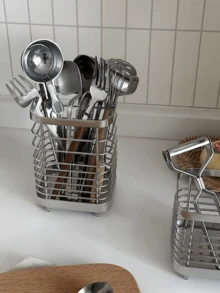 Minimalist Kitchen Chopstick Holder, Stainless Steel Cutlery Utensil Holder, Draining Countertop Chopstick Holder Storage Rack - Multicolor - View 8