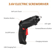 14pcs Electric Screwdriver Set, 90° Rotatable Foldable Hand Drill, Compact Handheld Cordless Screwdriver Power Drill, Home Repair Power Tool Set USB Rechargeable Portable Cordless Drill Set - Black - View 4