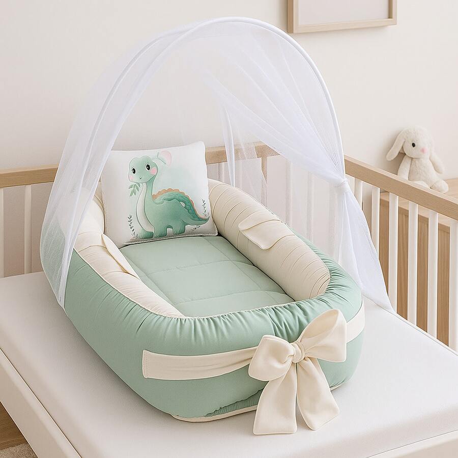 Baby Crib Reducer Nest With Mosquito Net Arch, Various Colors - Mint Green - View 1