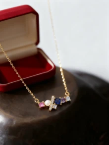 1pc S925 Sterling Silver High-End Design Elegant Pearl & Zirconia Geometric Necklace For Women