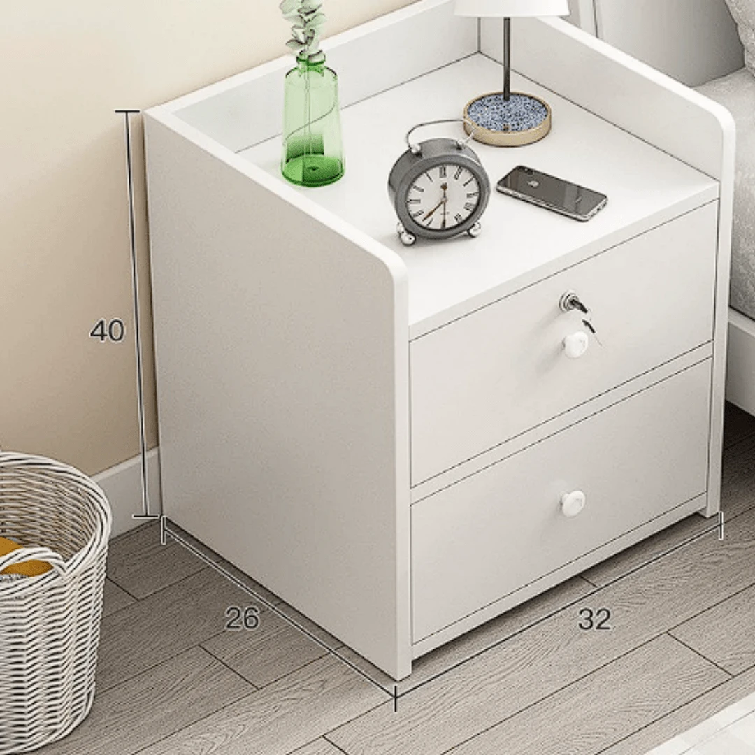 Mesita de noche moderna, práctica mesa auxiliar - mesita de noche con dos cajones - Blanco - Ver 1